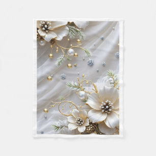 ADOM Elegante Weißgold Blumen-Decke Fleecedecke