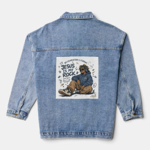 ADOM "Jesus ist mein Fels" Damen-T-Shirt Jeansjacke