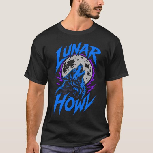 ADOM Lunar Howl Wolf Black Tee (Vorderseite)