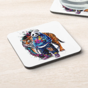ADOM Premium Artistic Panda & Tiger Grafik Notizbu Getränkeuntersetzer
