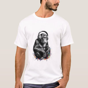 ADOM Premium "Musik Gorilla" Minimalistischer Lang T-Shirt