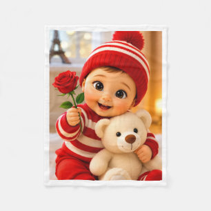 ADOM Süße rote Rosen-Babydecke Fleecedecke