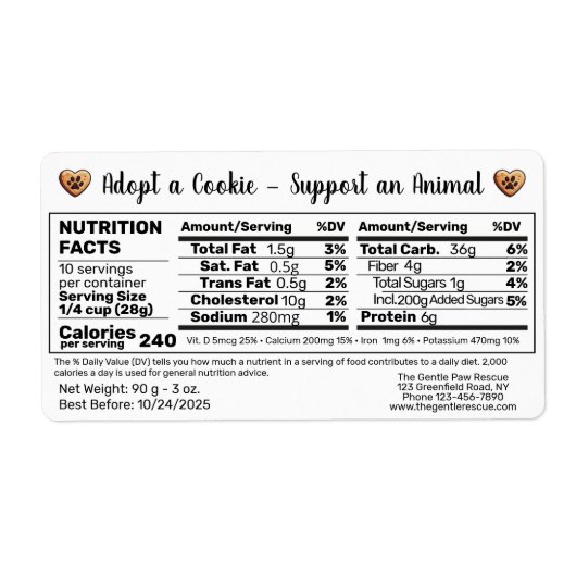 Adopt a Cookie Animal Rescue Bake Nutrition Facts (Vorne)