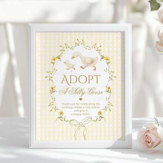 Adopt A silly Goose 1st Birthday Yellow Gingham Poster