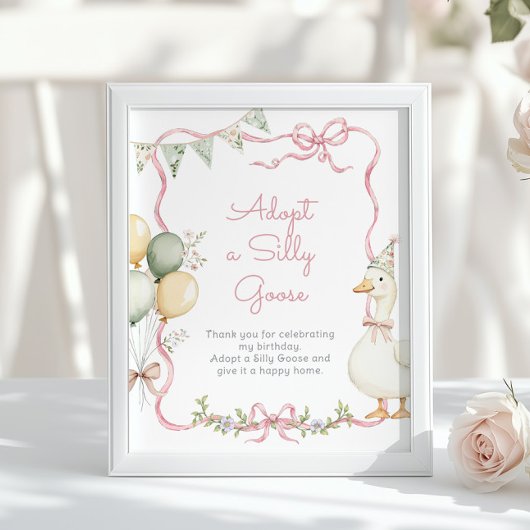 Adopt a Silly Goose Whimsical Pink girl Birthday Poster