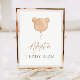 Adopt a Teddy Bear Balloon Boho Adoption Birthday  Poster