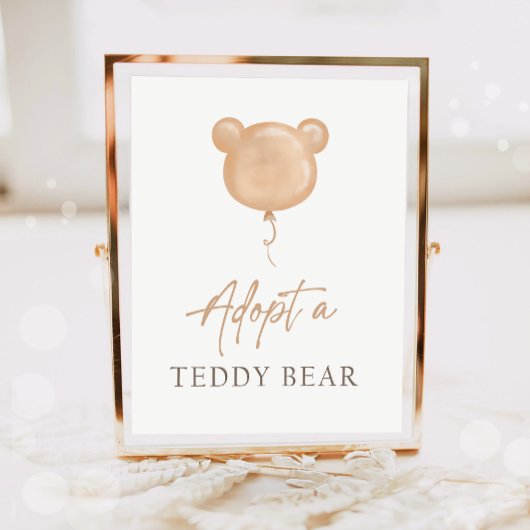 Adopt a Teddy Bear Balloon Boho Adoption Birthday  Poster