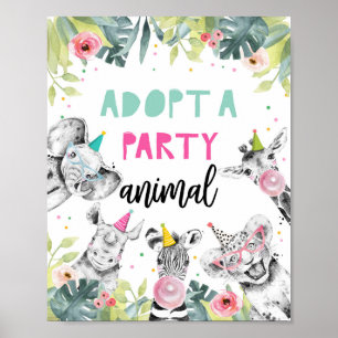 Adopt an Animal Safari Animals Birthday Table Sign Poster