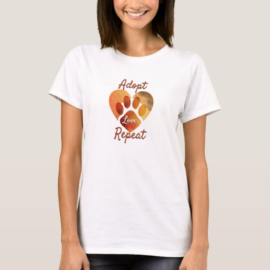 Adopt Love Repeat Warm Earthy Paw Art T-Shirt (Vorderseite)