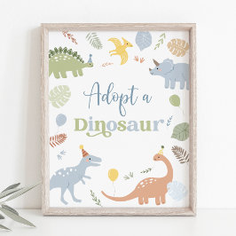 Adoptier A Dinosaur Blue Boy Boho Birthday Poster