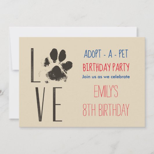 Adoptier-A-Pet Birthday Party Paw Print Einladung (Vorderseite)