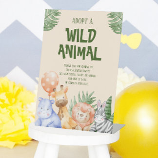 Adoptier einer Tierkindersafari zum Geburtstag Sockelschild