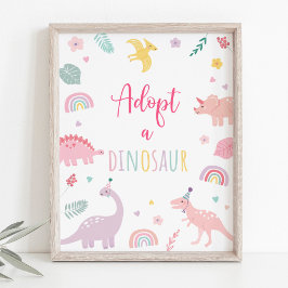 Adoptier eines Dinosauriers Pink Boho Geburtstagss Poster