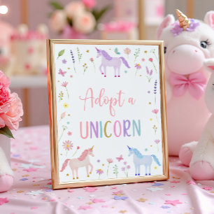 Adoptier eines Einhorn-Floral Geburtstagsparty-Zei Poster