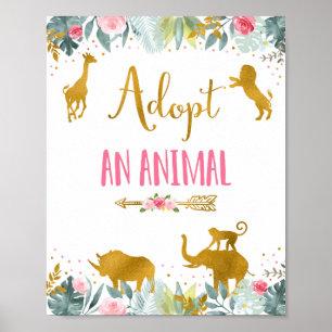 Adoptier eines Tierrosa Gold Safari Geburtstagszei Poster
