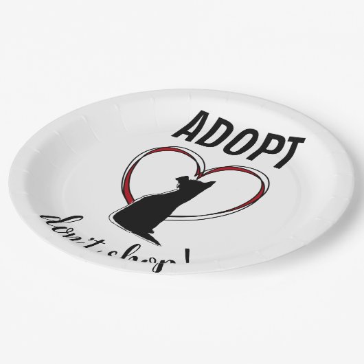 Adoptier nicht kaufen! Welpe in Herzform Pappteller (Schrägansicht)