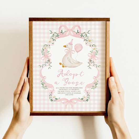 Adoptiere ein Gans Rosa Schleife Gingham Geburtsta Poster