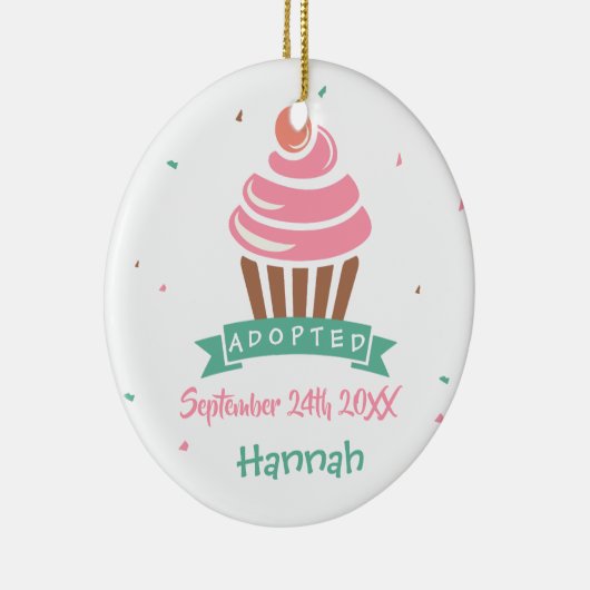 Adoptiert Cupcake - Individuelle Name Datum Keramikornament (Rechts)