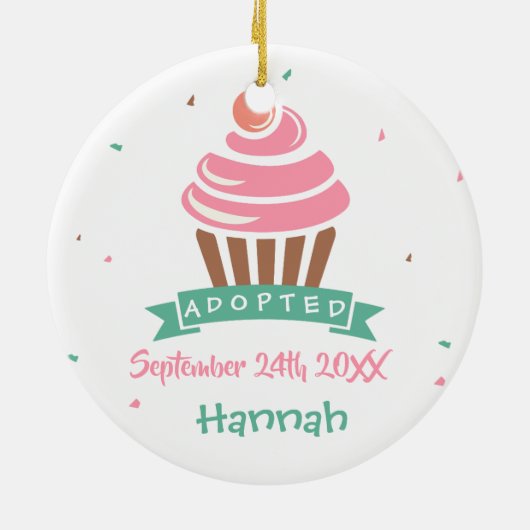 Adoptiert Cupcake - Individuelle Name Datum Keramikornament (Hinten)