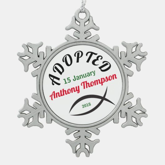 Adoptiert in eine christliche Familie! Schneeflocken Zinn-Ornament (Vorderseite)