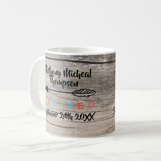 Adoptiert Pfeil Herz - Individuelle Name Kaffeetasse (Vorderseite Links)