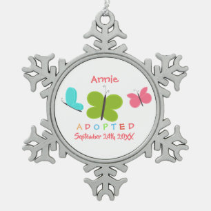 Adoptierte Schmetterlings-Adoption - individueller Schneeflocken Zinn-Ornament