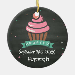 Adoptierter kleiner Kuchen - Name-Datum Keramik Ornament