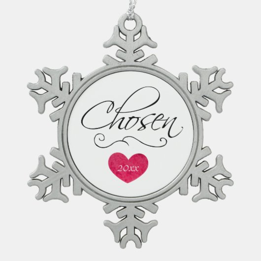 Adoptiertes Blättern ausgesuchtes datiertes Schneeflocken Zinn-Ornament (Vorderseite)