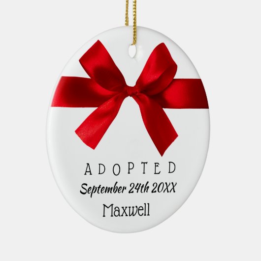 Adoptiertes rotes Band - individueller Name, Datum Keramikornament (Rechts)