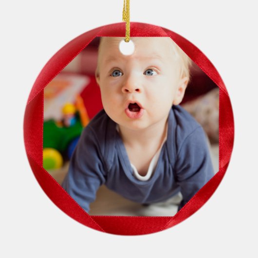 Adoptiertes rotes Band - individueller Name, Datum Keramikornament (Hinten)