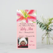 Adoption Ankündigung Lily Foto Card (Stehend Vorderseite)