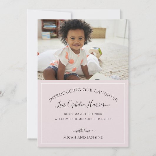 Adoption Ankündigung Rosa und Weiß Streifen (Vorderseite)