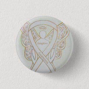 Adoption Awareness Angel White Ribbon Custom Butto Button