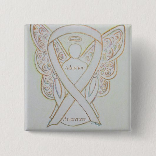 Adoption Awareness Angel White Ribbon Custom Butto Button (Vorderseite)