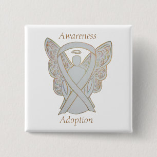 Adoption Awareness Angel White Ribbon Custom Butto Button