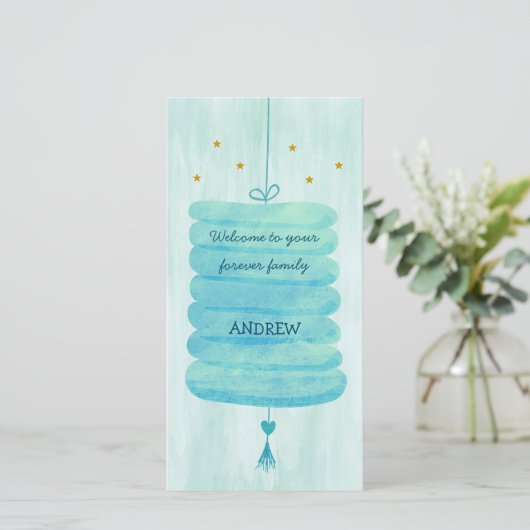 Adoption Card Blau - Eine Lampe für eine bleibende (Stehend Vorderseite)