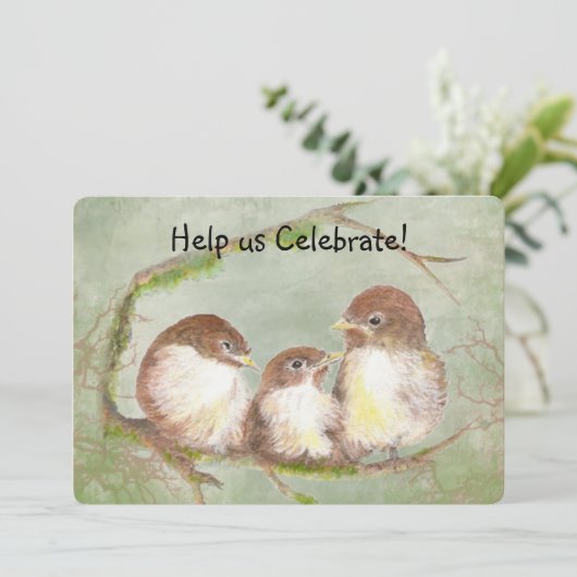 Adoption Celebration Party Sweet Bird Family Art Einladung (Stehend Vorderseite)