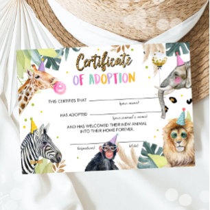 Adoption Certificate Safari Party Tiere Geburtstag Einladung