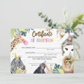 Adoption Certificate Safari Party Tiere Geburtstag Einladung (Stehend Vorderseite)
