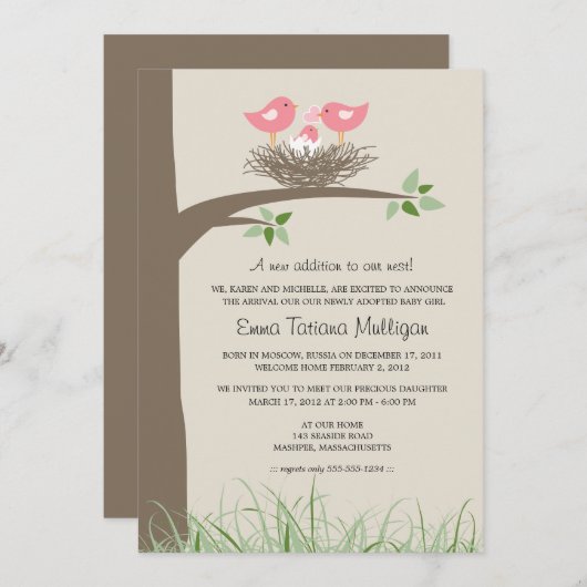 Adoption des Lesben-Vogel-Nestes Einladung (Vorne/Hinten)