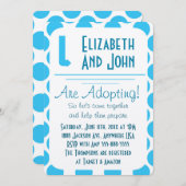 Adoption Dusche Moderne Blauer und weiße Punkte la Einladung (Vorne/Hinten)