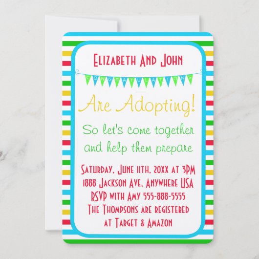 Adoption Dusche Moderne Circus Streifen hell Einladung (Vorderseite)