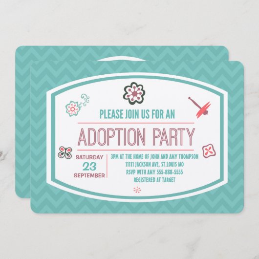 Adoption Dusche Moderne Rosa & Blauer Schmetterlin Einladung (Vorne/Hinten)