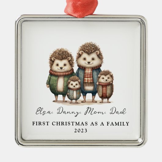 Adoption Erste Weihnachten als Familie von 4 Igeln Ornament Aus Metall (Vorne)