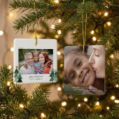 Adoption Erstes Weihnachtsfest Rustikale Bäume Fot Keramikornament