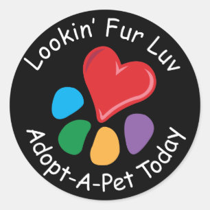 Adoption für Haustiere_Herz_Paw_Lookin' Fur Luv Runder Aufkleber