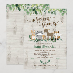 Adoption Kinderdusche Woodland Tiere Einladung