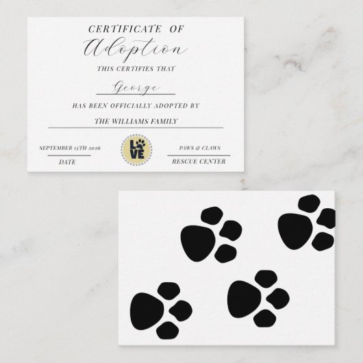 Adoption Mitteilungskarte (Vorne/Hinten)