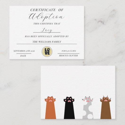 Adoption Mitteilungskarte (Vorne/Hinten)