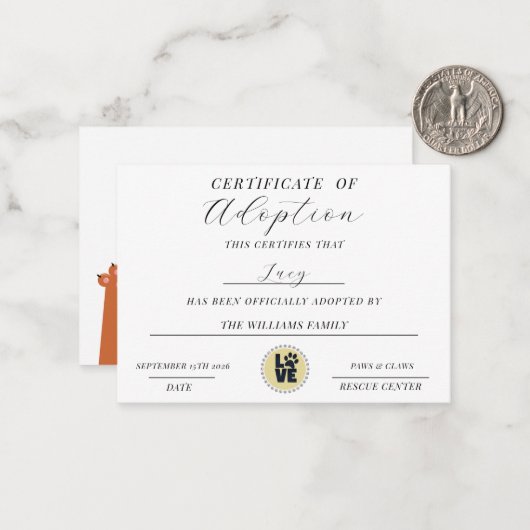 Adoption Mitteilungskarte (Vorderseite/Rückseite Beispiel)